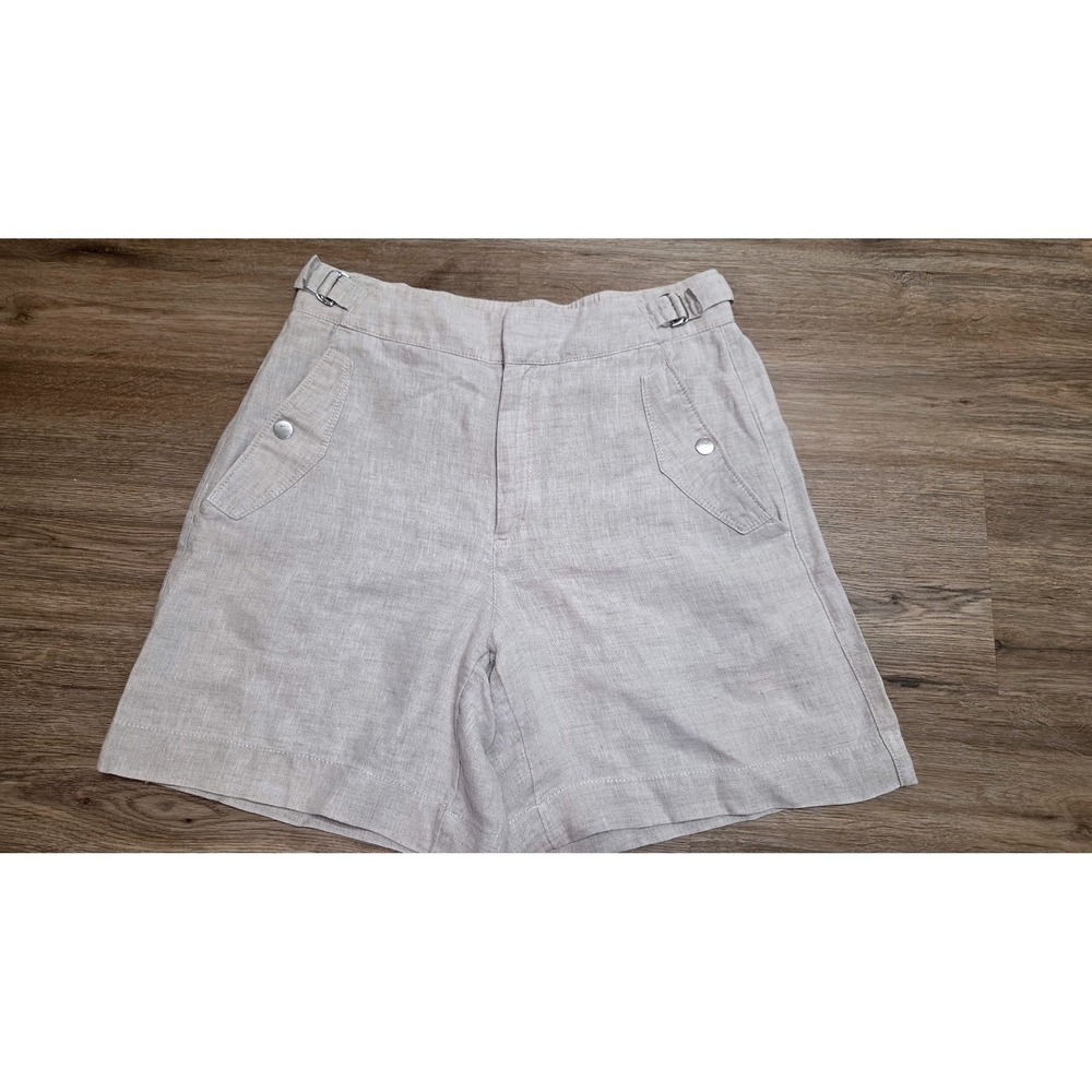 EUC Athleta 4 High Rise 100% Linen Voyager Shorts Mom Old Money Travel Bermuda